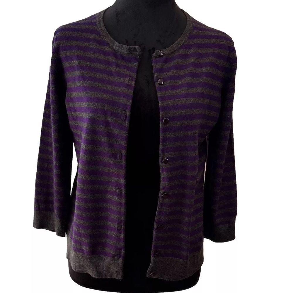 Cynthia Rowley purple‎ gray striped lightweight ladies cardigan sweater size med